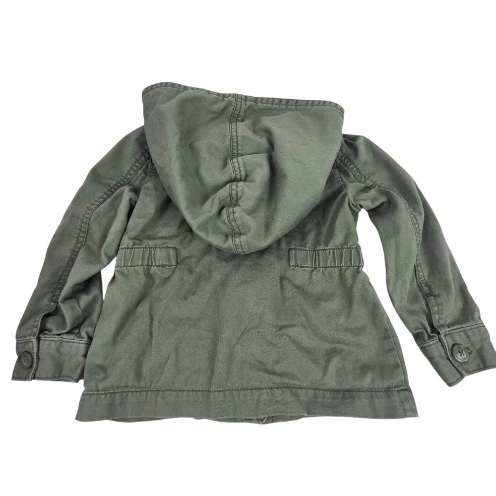Retro OshKosh B'gosh Utility Jacket Hooded Cargo Military Coat Olive Green 4T